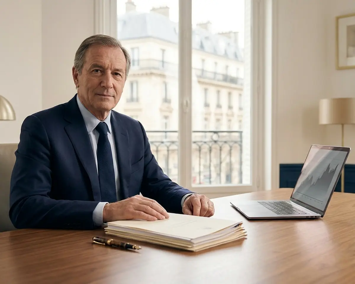 Conseiller examinant un dossier dans un bureau parisien